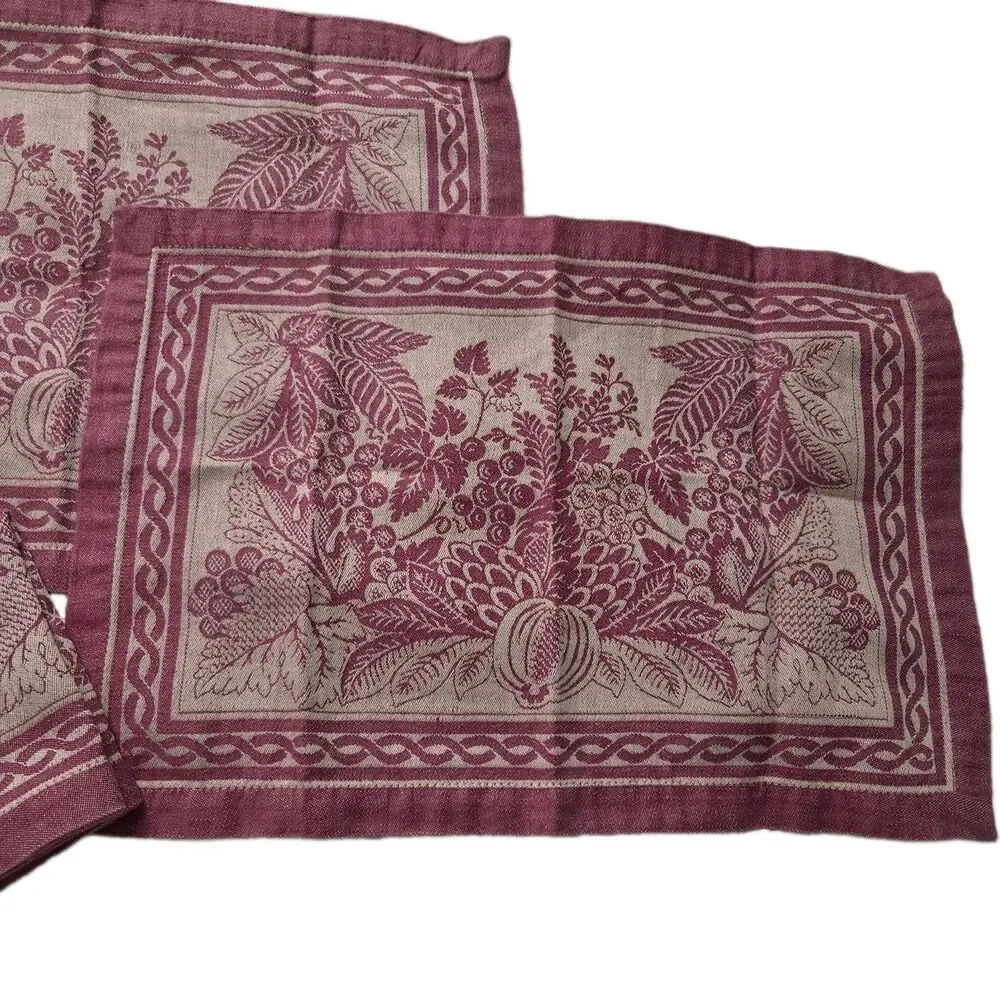 Williams Sonoma Set (4) Cornucopia Jacquard Cranberry Napkins Cotton/Linen